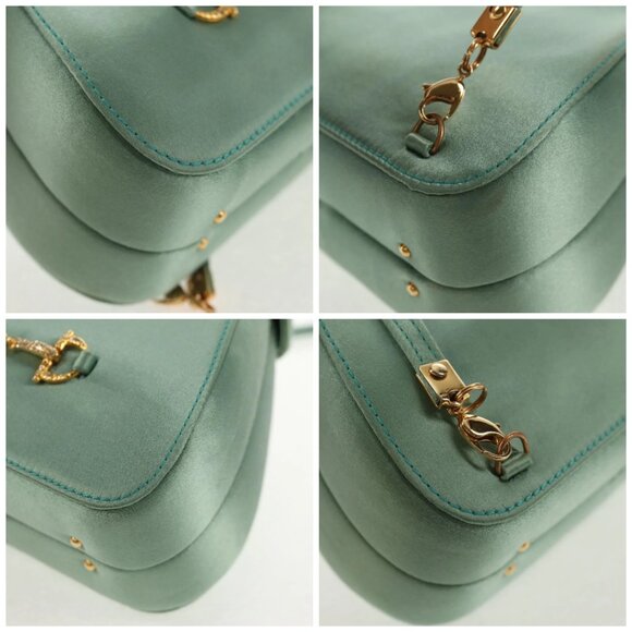 GUCCI Horsebit Backpack Satin Turquoise Blue Gold 005 781 0316 Auth am9199A - Picture 14 of 16